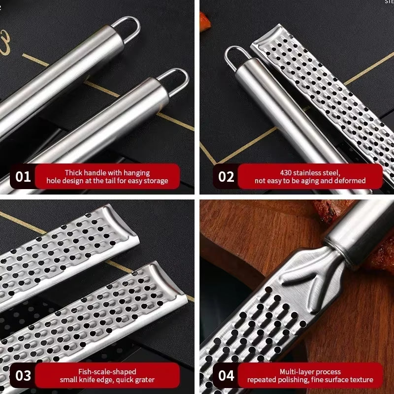 Stainless Steel Long Handle Cheese Grater Cheese Baking Cheese Grater Lemon Zest Grater Kitchen Gadget Fruit Peeler Ginger Garli
