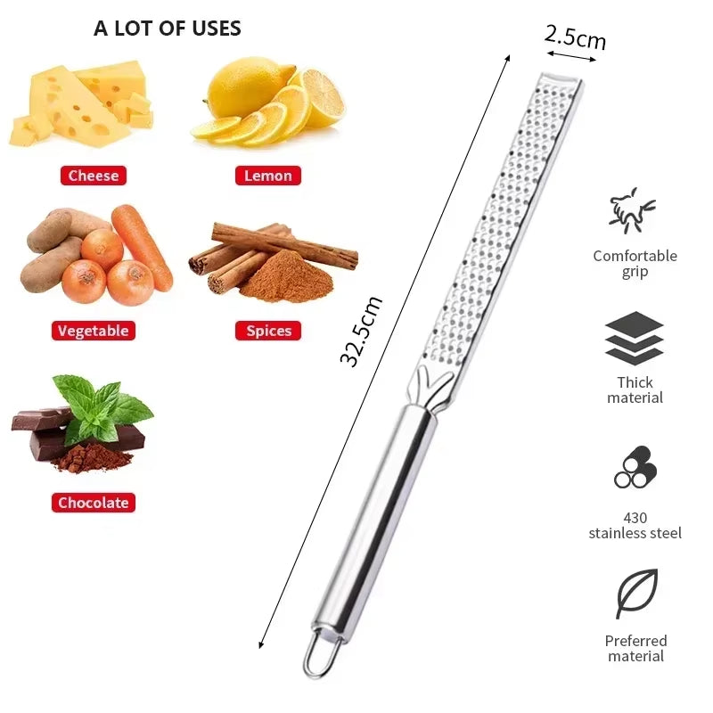 Stainless Steel Long Handle Cheese Grater Cheese Baking Cheese Grater Lemon Zest Grater Kitchen Gadget Fruit Peeler Ginger Garli